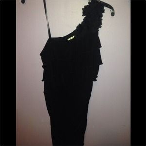 One shoulder black dress with flowers