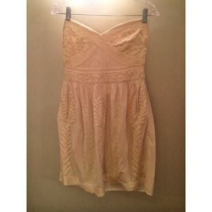 Cream Embroidered/beaded Strapless Dress