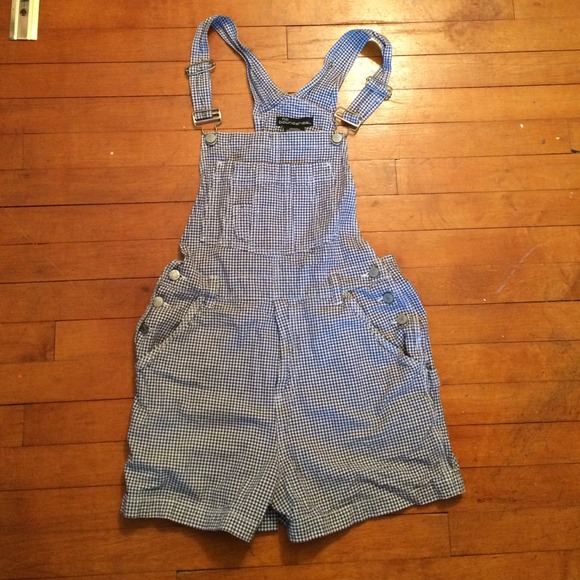 Blue Checkered Overall Shorts