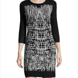 Neiman Marcus abstract black white sweater dress