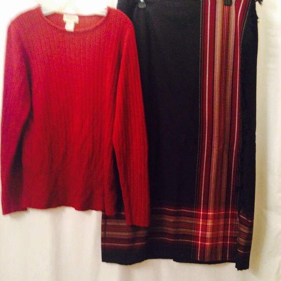 Festive sweater & Plaid skirt set