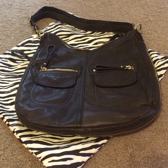 Linea Pelle brown leather expandable shoulder bag