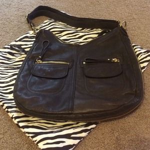 Linea Pelle brown leather expandable shoulder bag