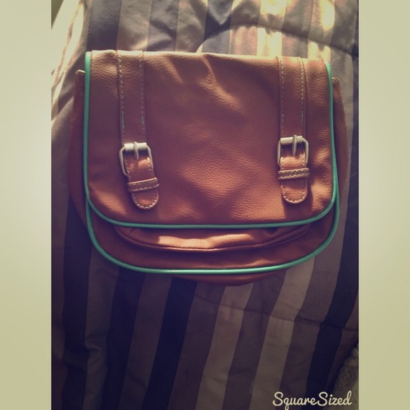 Tan and Tiffany Blue Hand Clutch