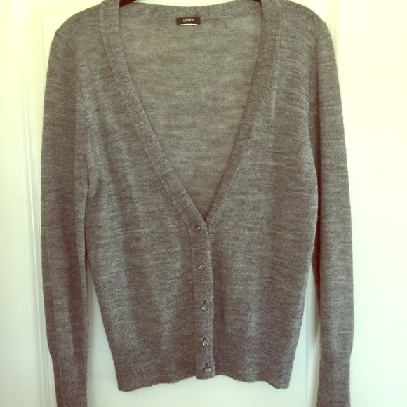 J. Crew grey cardigan w/ crystal buttons!