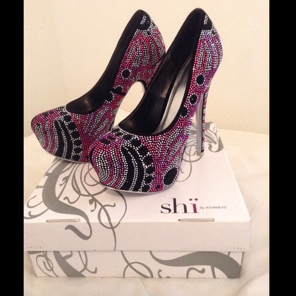 Rhinestone glitter heel pumps