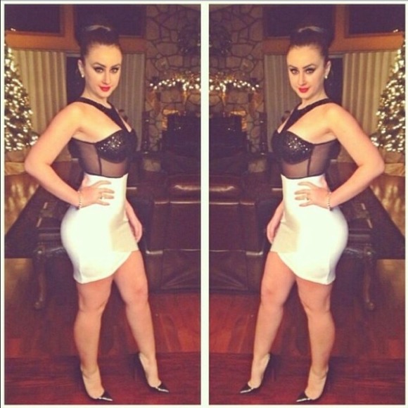 Mint Boutique black sequin and white bodycon dress