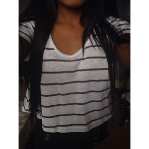 Off white with grey stripe pattern loose crop top