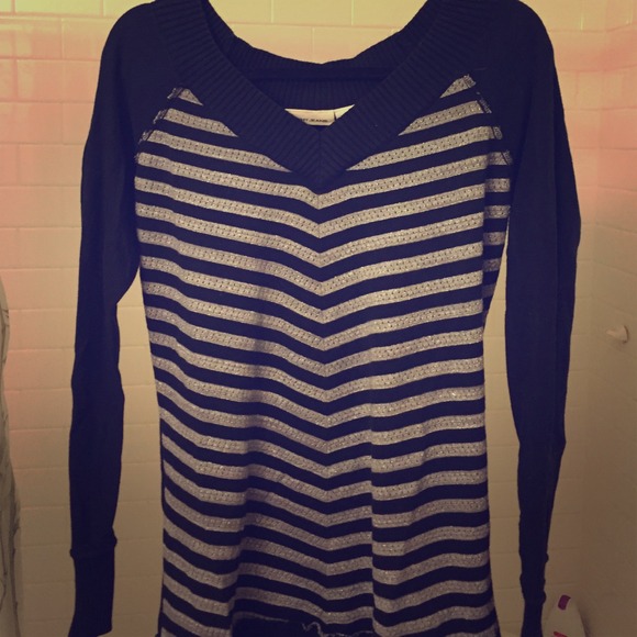 DKNY Silver and Black Striped Sweater