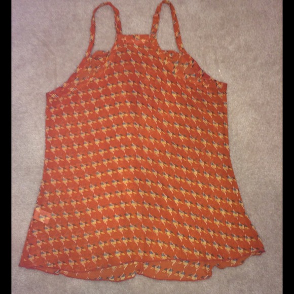 Rust color racer back tank with frill and print - Picture 2 of 2