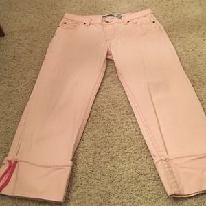 Pink Capri pants with pink detail and stitching