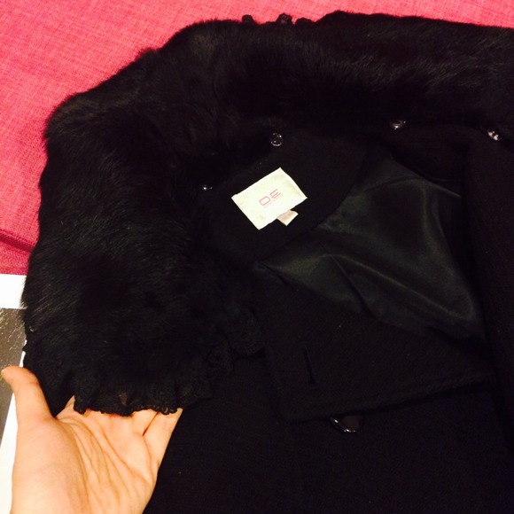 Black Wool Coat with Rabbit Fur - Picture 3 of 4