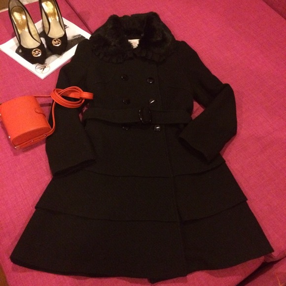 Black Wool Coat with Rabbit Fur - Picture 4 of 4