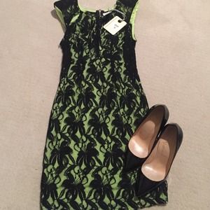 NWT green dress w/ lace overlay
