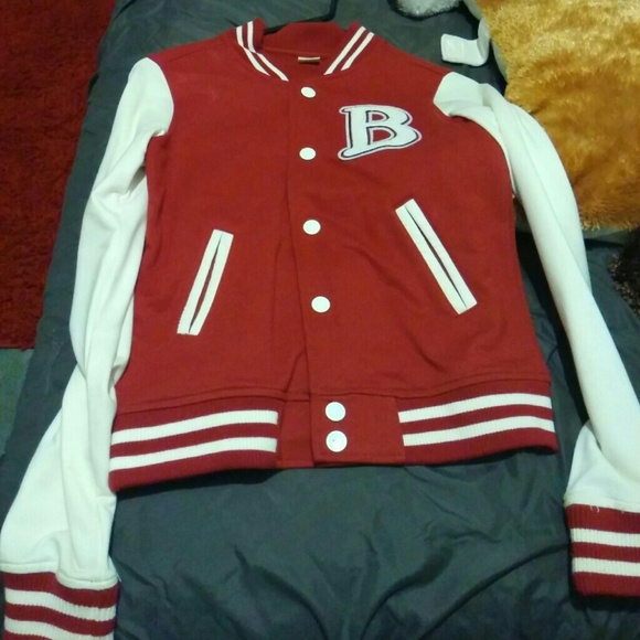 Red and white lettermen jacket
