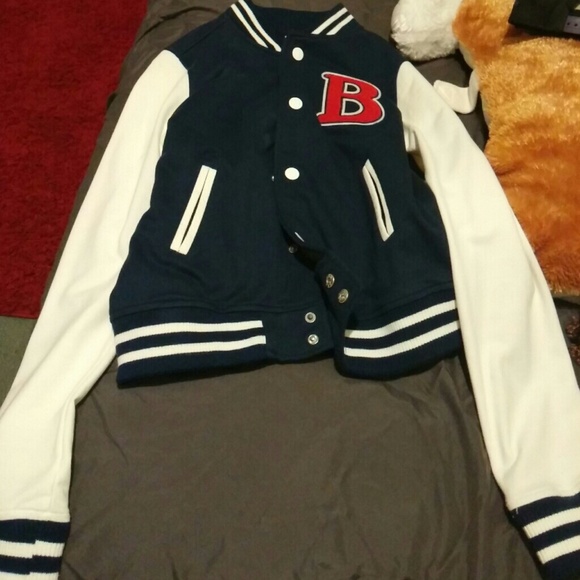 White and navy blue lettermen jacket