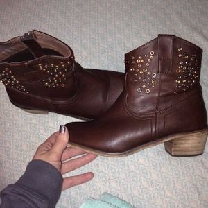 Brown studded booties