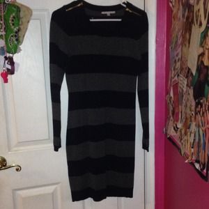 Navy blue and grey striped dress