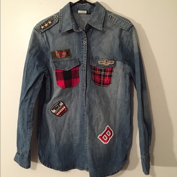 Patched chambray button up