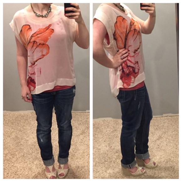 •Sheer Floral High-low top•