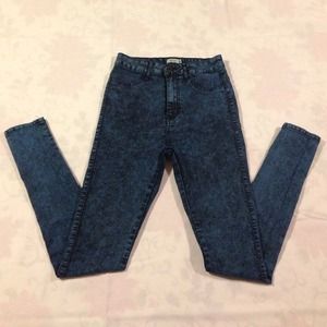 High waisted royal blue acid wash jean