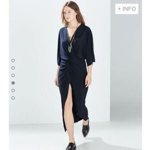 Elegant long wrap dress with high slit.