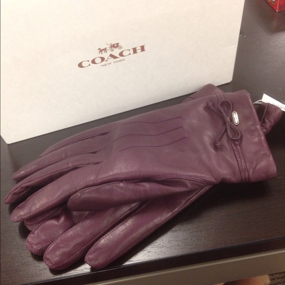 Coach Accessories - Coach purple leather merino wool lined gloves
