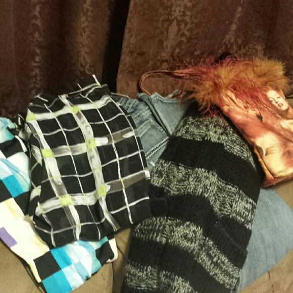 Jeans pants shirt sweater purse