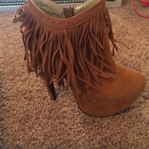 Tan fringe bootie