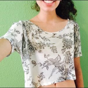 Size small, black floral crop shirt from F21