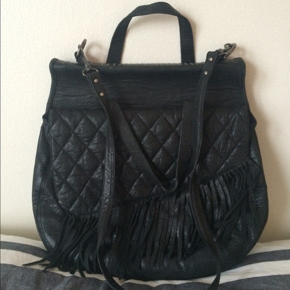 Yigal Azrouel black leather fringe handbag