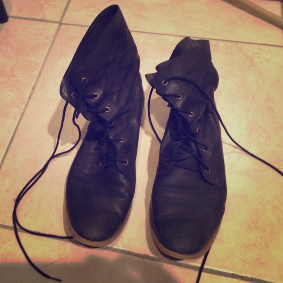 Black Leather lace up ankle boots