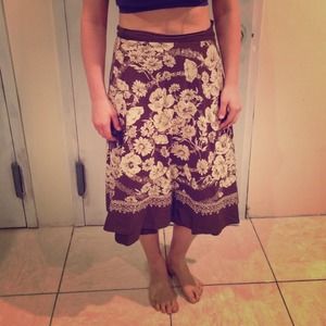Brown, floral, cotton, Lucky Brand wrap skirt