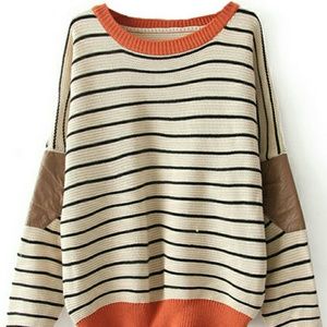 Striped oversized sweater with elbow patches