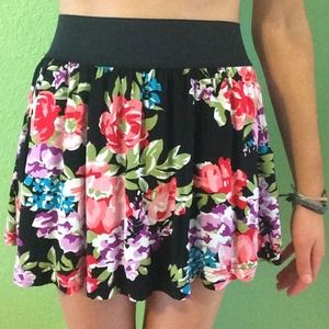 Floral print, elastic band skirt with pockets, XS