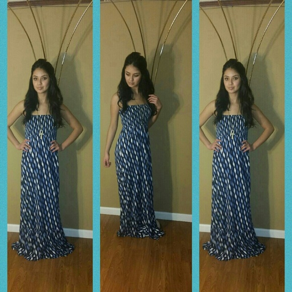 Michael Kors Tier Smocked Oxford Blue Maxi Dress