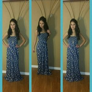 Michael Kors Tier Smocked Oxford Blue Maxi Dress