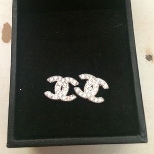 Sterling silver Chanel logo earrings