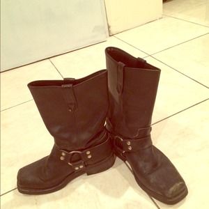 Black leather motorcycle boots