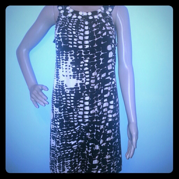 Black & beige print dress