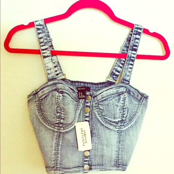 Denim Forever 21 crop top, never worn with tag