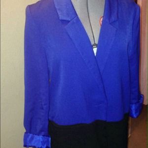 Blue and black color block Blazer