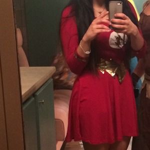 Flowy red long sleeve dress