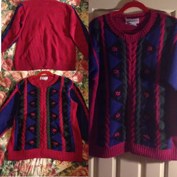 Pink Blue & Green Quilted Chunky Vintage Sweater!
