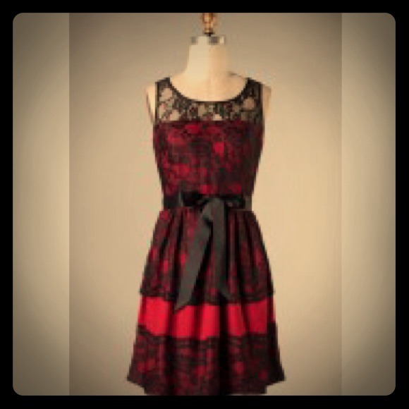 Mon Amie red and black lace cocktail dress