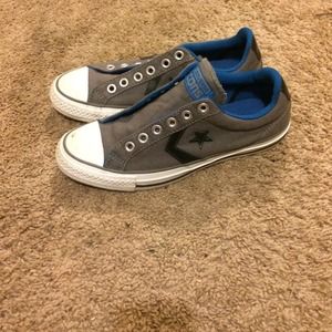 Blue and grey converse