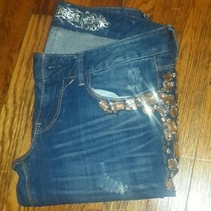 Express Straight-Leg Embellished Jeans