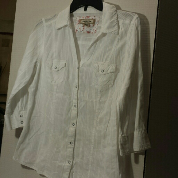 Two pocket White striped button  down