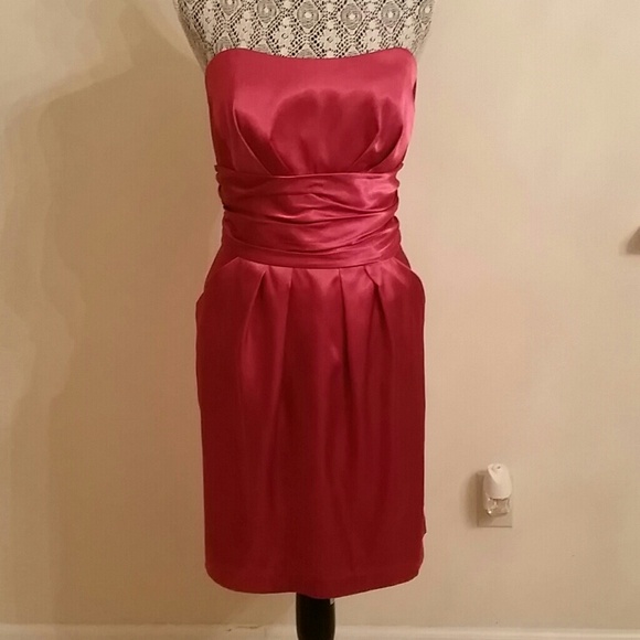 Short Charmeuse Dress with Ruched Waist and Pocket