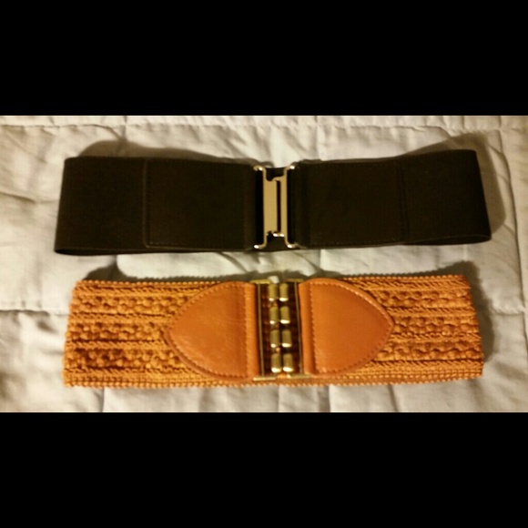 Bundled black and camel elastic belt accessories